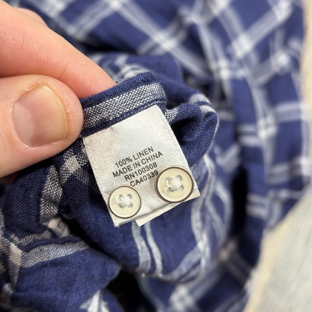 Peter Millar Men's Size XXL‎ Blue Plaid 100% Linen Button Up Long Sleeve Shirt - Picture 7 of 13